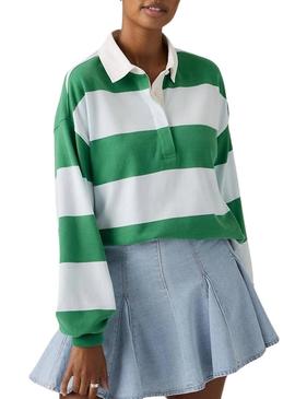 Polo Levis Reenie de rugby listrado verde e azul para mulher.