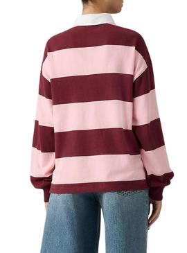 Camisa polo listrada rosa e grená da marca Levis Reenie para mulher.