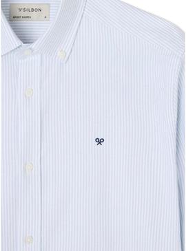Camisa Silbon oxford listrada azul para homem.