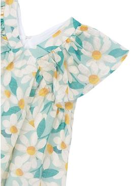 Vestido Mayoral margaridas azul e amarelo para menina