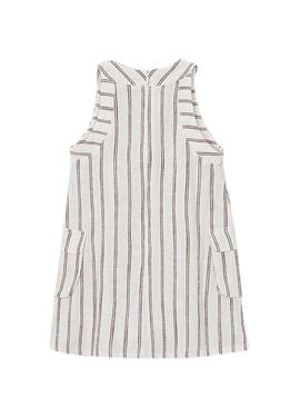 Vestido Mayoral de linho branco com listras para menina
