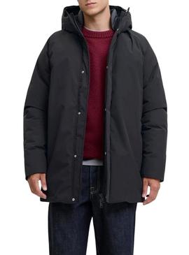 Parka Jack and Jones Wood preta para homem.