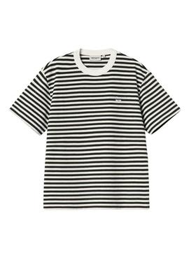Camiseta Carhartt Ezra listras preto e branco para mulher.