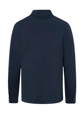 Camisa de manga longa Silbon com remendos azul marinho para homem.