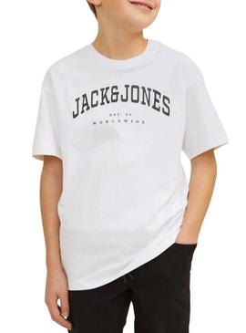 Camiseta Jack and Jones Caleb Varsity branca criança.