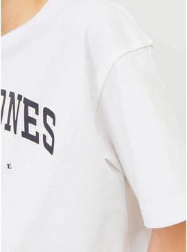 Camiseta Jack and Jones Caleb Varsity branca criança.