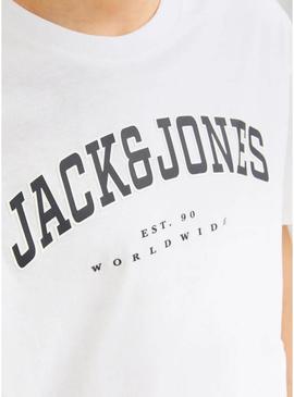 Camiseta Jack and Jones Caleb Varsity branca criança.