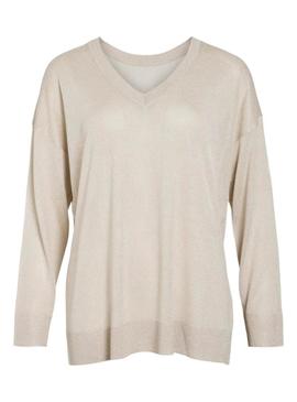 Camisola de tricô fino Vila Vinowy bege para mulher