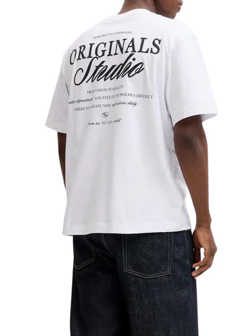 Camiseta Jack and Jones Norrebro branca para homem.