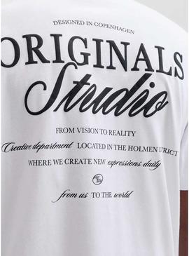 Camiseta Jack and Jones Norrebro branca para homem.