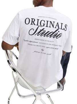 Camiseta Jack and Jones Norrebro branca para homem.