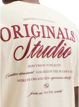 Camiseta Jack and Jones Norrebro bege para homem