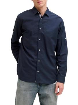 Camisa Jack and Jones Henry azul marinho para homens.