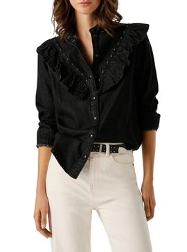 Camisa jeans Pepe Jeans Katia preta para mulher.