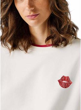 Moletom Pepe Jeans Letha branco para mulher.