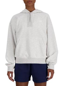 Moletom básico com capuz cinza da New Balance para mulher.