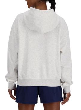 Moletom básico com capuz cinza da New Balance para mulher.