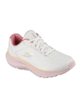 Tênis Skechers Go Run branco e rosa para mulheres.