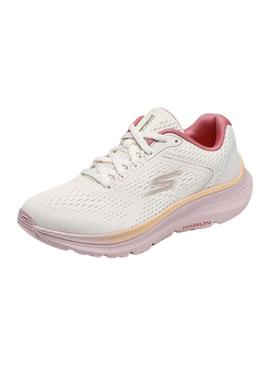 Tênis Skechers Go Run branco e rosa para mulheres.