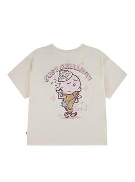 Camiseta Levis Just Chillling bege para menina.