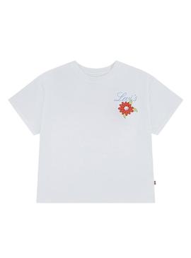 Camiseta Levis Floral branca para menina.