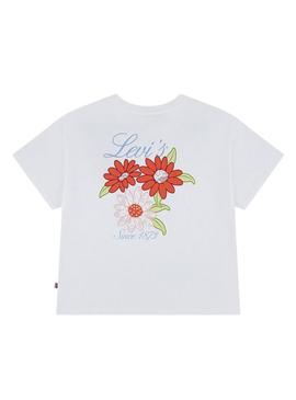 Camiseta Levis Floral branca para menina.
