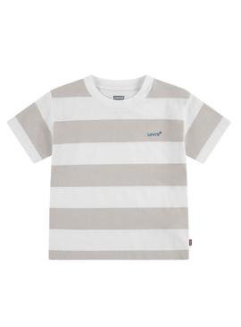 Camiseta Levis Big Stripe bege para menino.