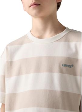 Camiseta Levis Big Stripe bege para menino.