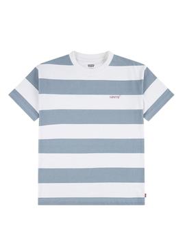 Camiseta Levis Big Stripe azul para criança.