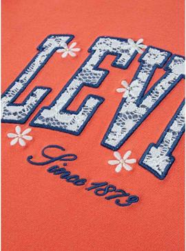 Camiseta Levis Chambray Applique coral para menina