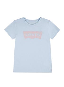 Camiseta Levis Batwing azul claro para meninas e meninos.