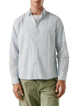 Camisa Pepe Jeans Presley geométrica azul e branca para homem.