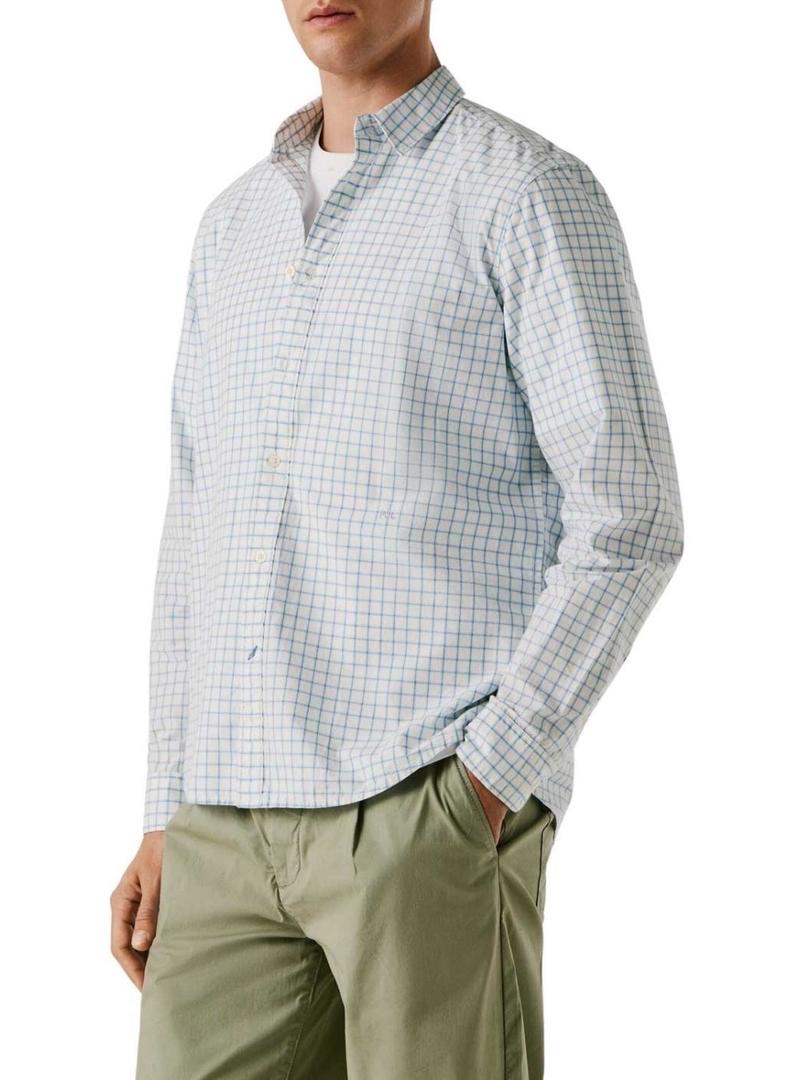 Camisa Pepe Jeans Presley geométrica azul e branca para homem.
