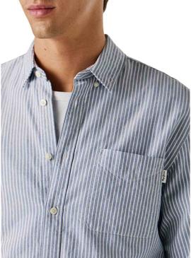 Camisa listrada Pepe Jeans Prescot azul e branco para homens.