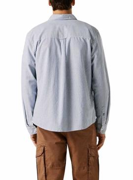 Camisa listrada Pepe Jeans Prescot azul e branco para homens.