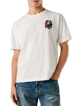 Camiseta Pepe Jeans Shad bulldog branca para homem.