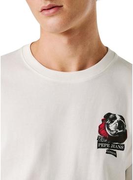 Camiseta Pepe Jeans Shad bulldog branca para homem.
