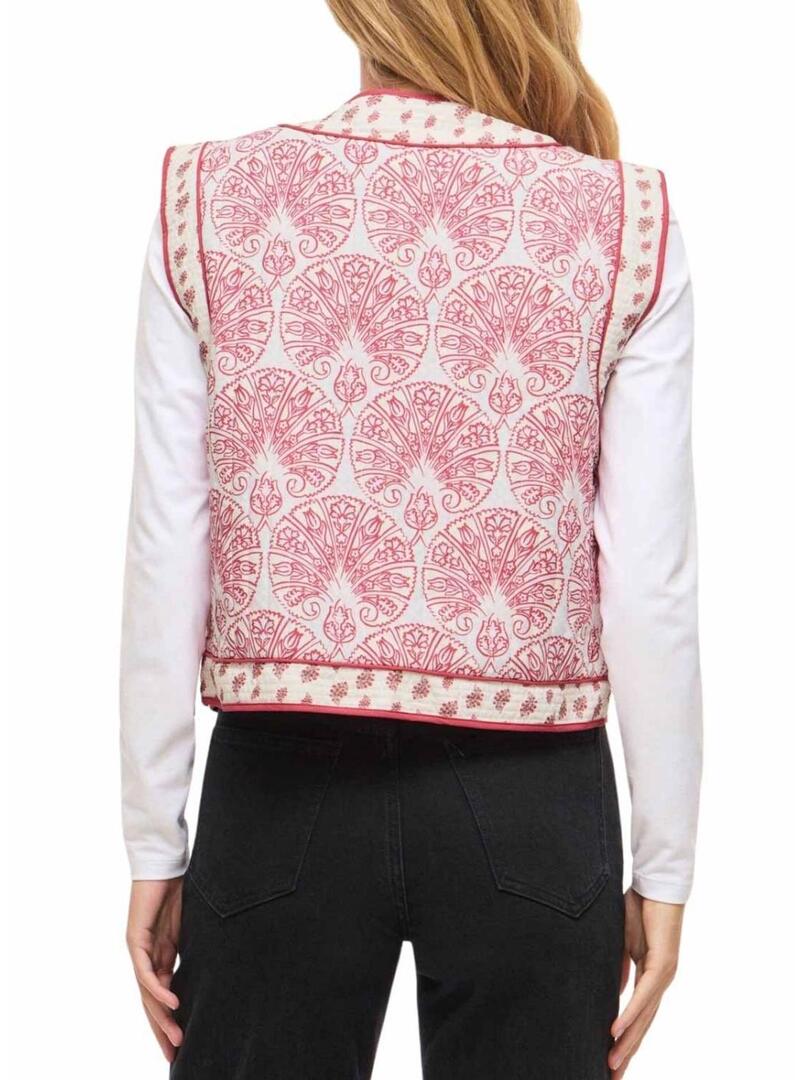 Colete Vila Delphine boho coral e branco para mulher