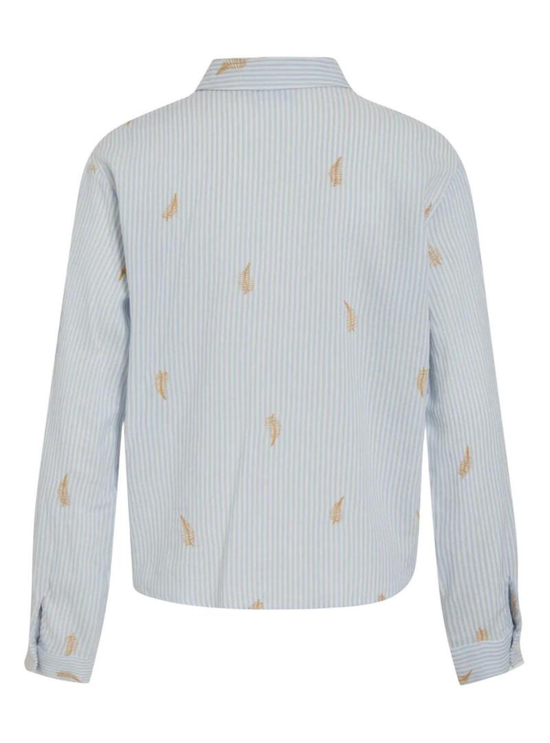 Camisa Vila Matinda listrada e bordada azul para mulher.