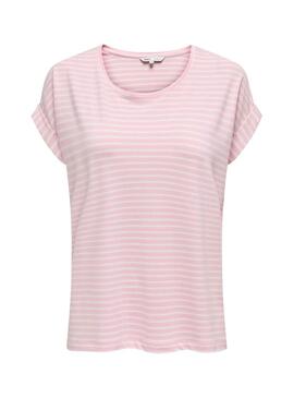 Camiseta Only Moster listras rosa para mulher.