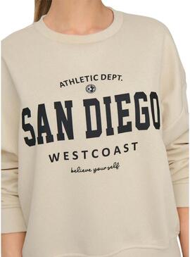 Moletom Only Onlsweat Life bege para mulher.