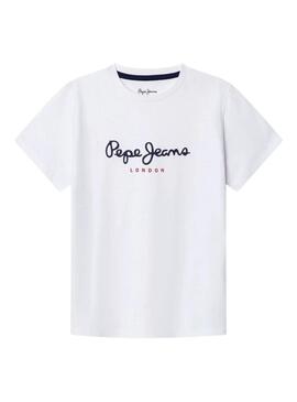 Camiseta logotipo Pepe Jeans New Art branca para criança.
