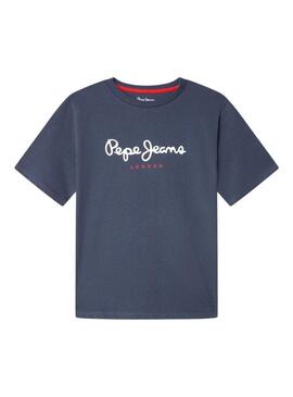 Camisa Pepe Jeans New Arta logo azul marinho para criança.