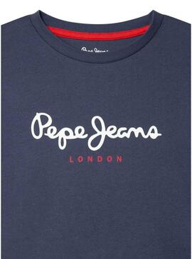 Camisa Pepe Jeans New Arta logo azul marinho para criança.