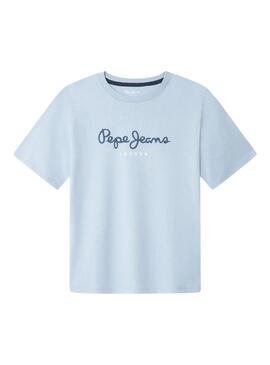 Camiseta Pepe Jeans New Arta logo azul claro para criança.