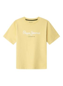 Camiseta Pepe Jeans New Arta logo amarela para criança.