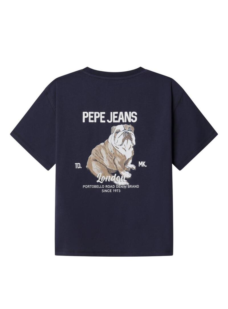 Camiseta Pepe Jeans Cutbert em azul marinho para menino.