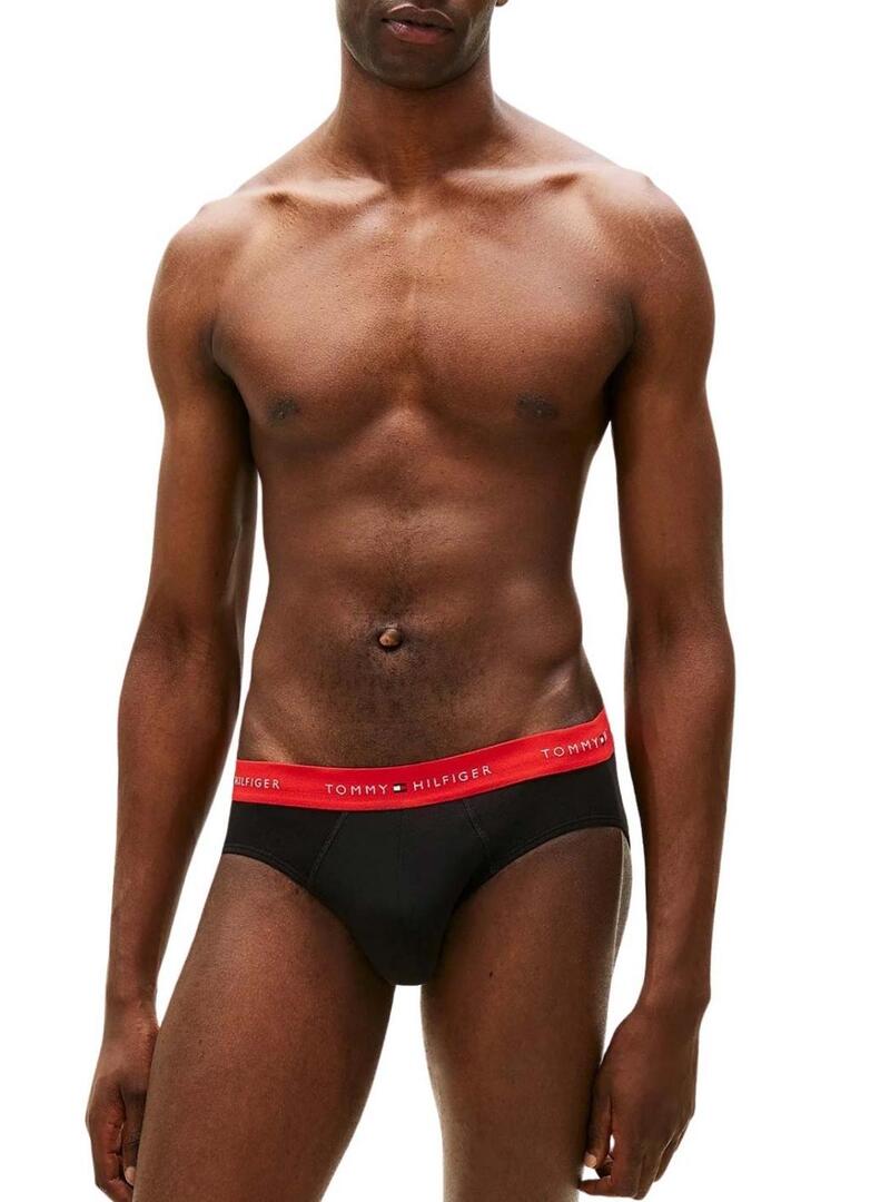 Pacote com 3 cuecas Tommy Hilfiger slip pretas para homens.