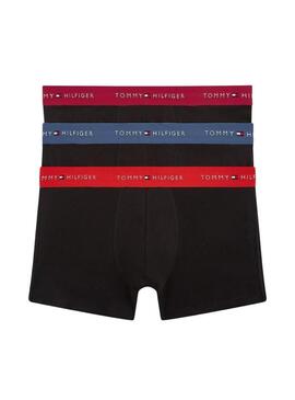 Pack 3 cuecas Tommy Hilfiger Trunk Signature preta cintura multi para homem.