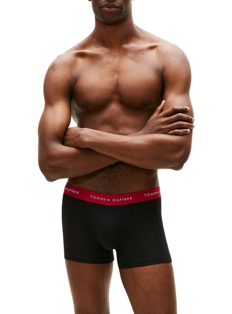 Pack 3 cuecas Tommy Hilfiger Trunk Signature preta cintura multi para homem.